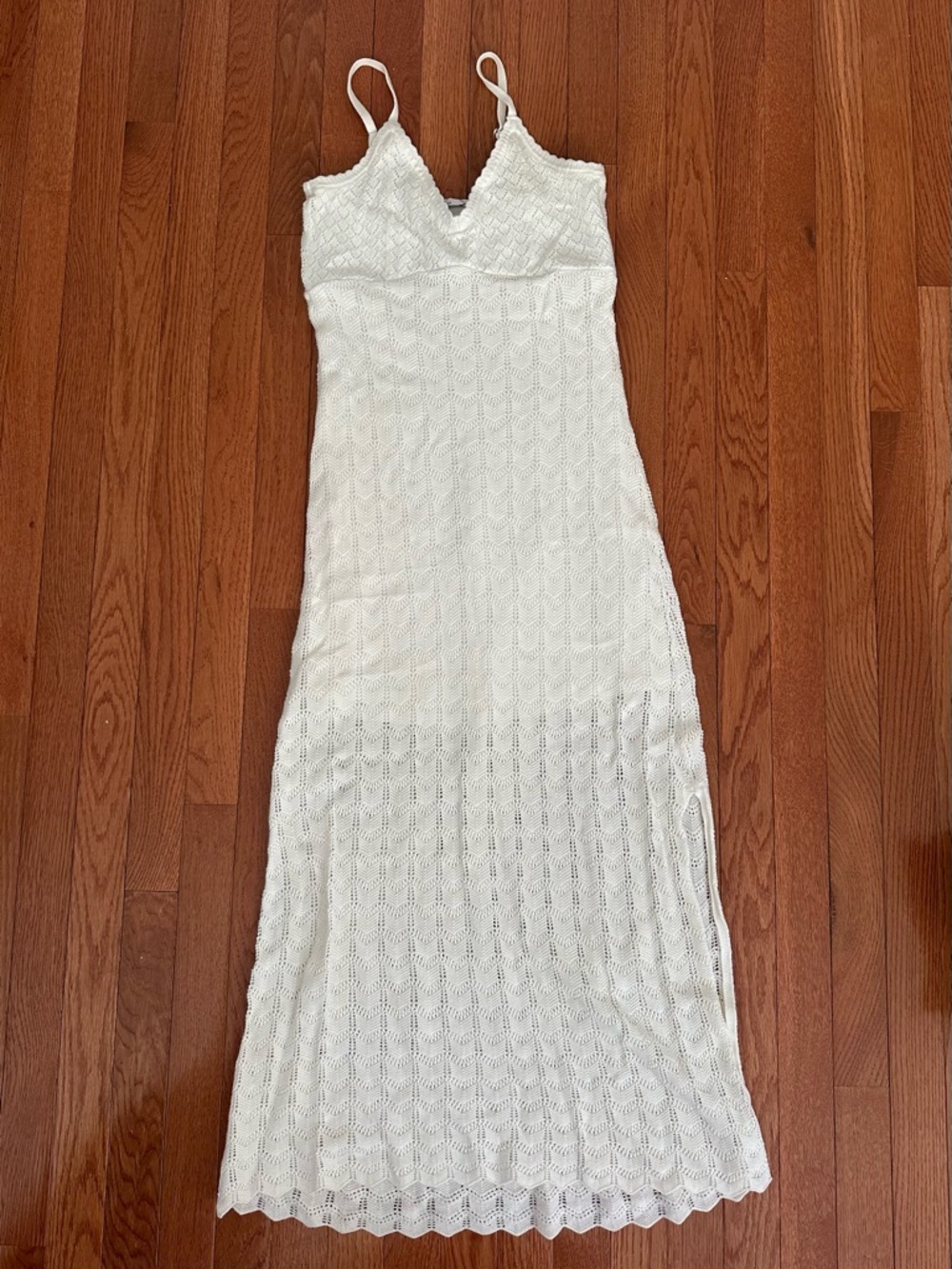 Hollister M White Crochet Midi Slip Lined Dress